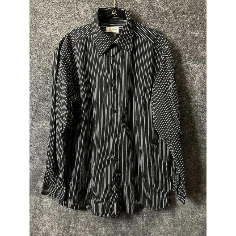 Concepts Claiborne LT Tall Shirt Black‎ White Stripe Cotton